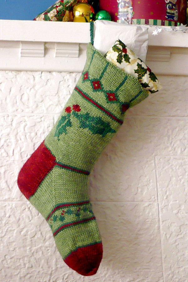 Holly Christmas Stocking knitting pattern Sweet Paprika Designs