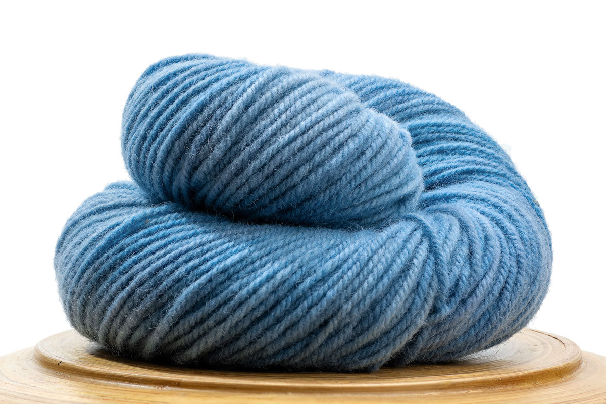 Sutton Canadian hand-dyed yarn in Forget-Me-Not, a pale cool blue