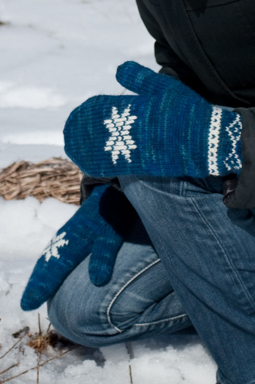 Winter Sonata mittens with snowflake on back