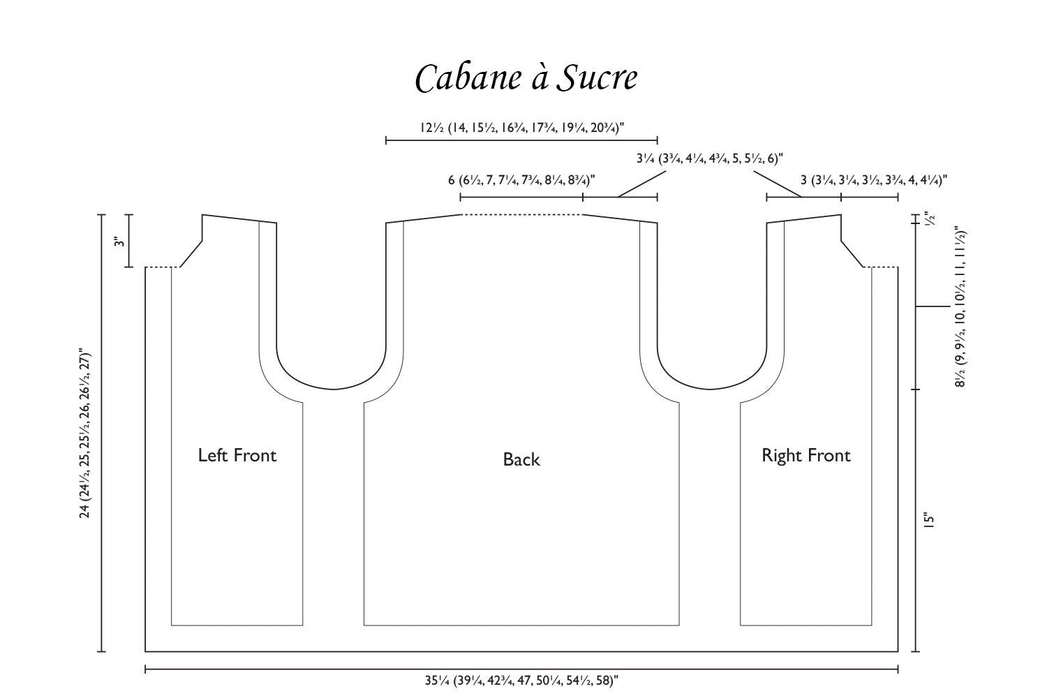 Detailed schematic line drawing with dimensions for vest