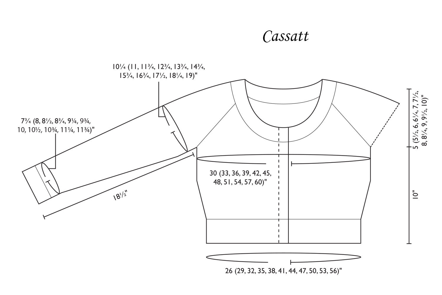 Detailed schematic line drawing with dimensions for Cassatt