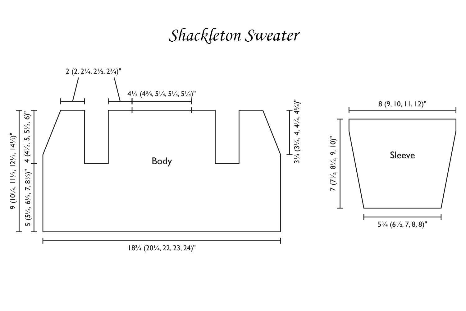 Detailed schematic line drawing with dimensions for baby cardigan