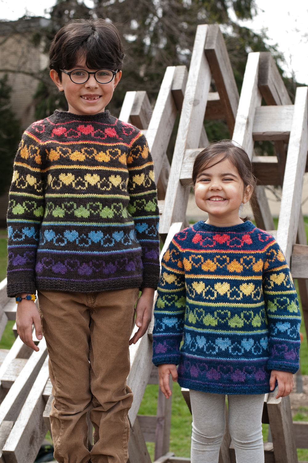 Rainbow Heart Sweater kid's knitting pattern - Sweet Paprika Designs