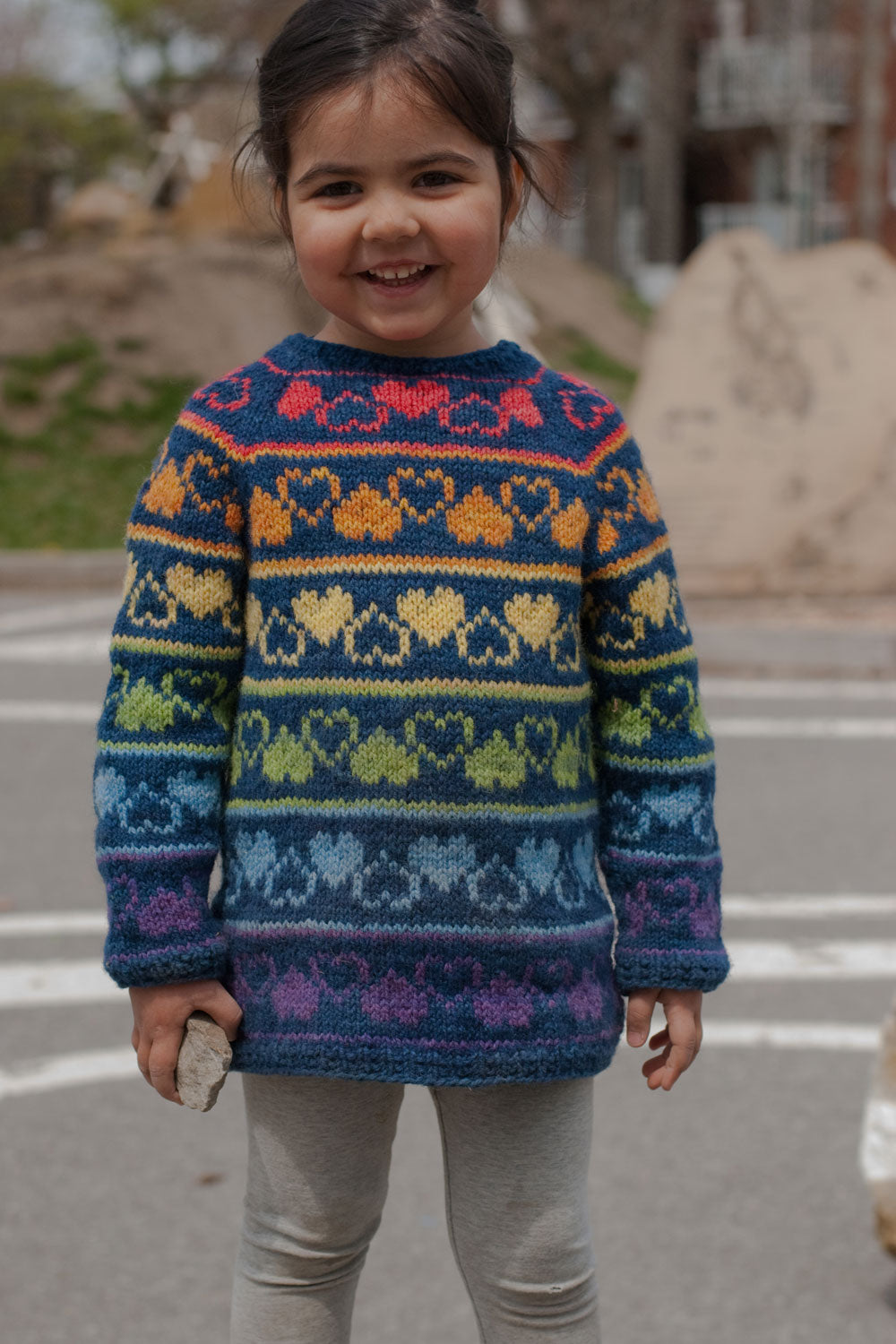 Rainbow Heart Sweater kid's knitting pattern - Sweet Paprika Designs